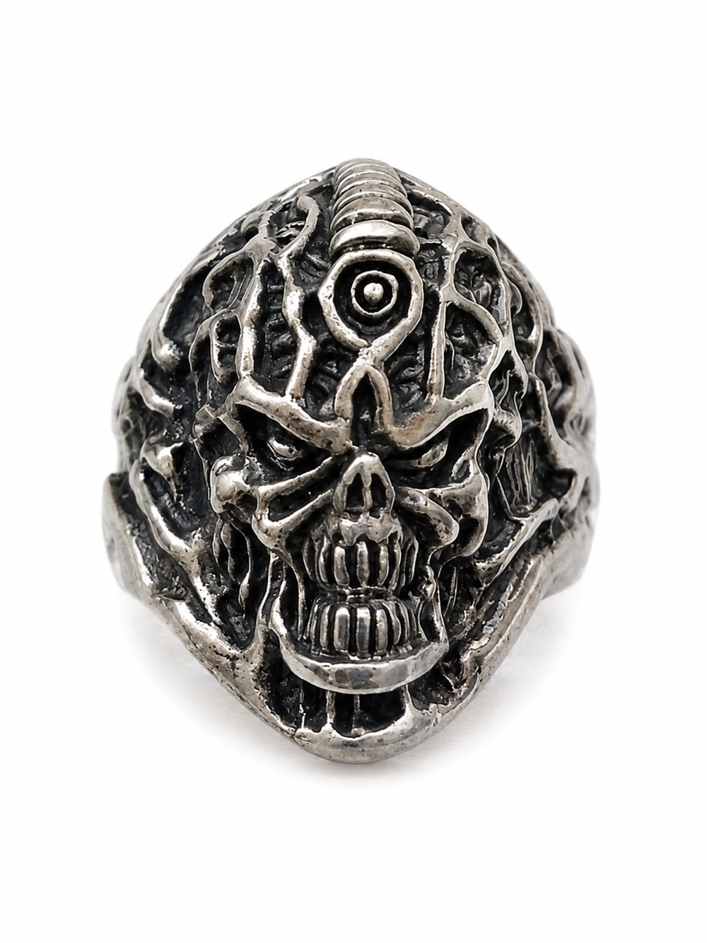 Heavy Sterling Silver Artisan Alien Sci-Fi Ring 8